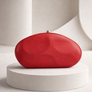 Matte Red Oval Clutch | Gold Clasp Evening Bag